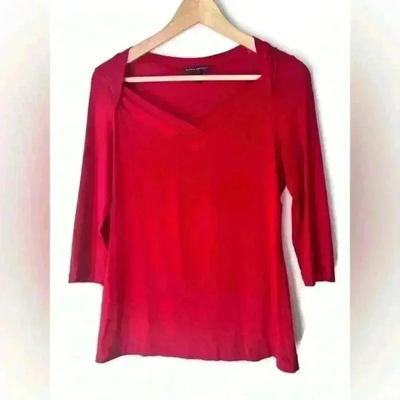 Banana  Republic Womens Red V-Neck 3/4 Sleeve Evening Formal Office Blouse Small - Picture 1 of 12